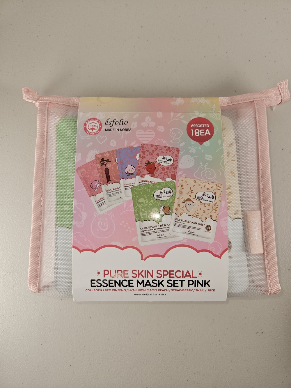 esfolio Pure Skin Special Essence Mask Set, 6 Different Kinds, 3 Masks Each Pink